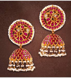 Antique Gold with Ruby Jhumkas