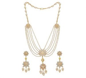 Buy Pearl And Stone Gold Necklace Set at Krishnapearls