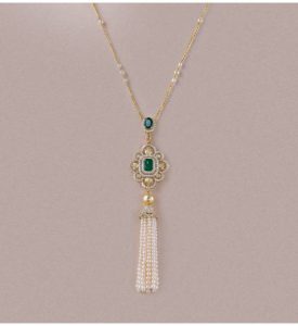 Emerald And Pearl Tassel Necklace
