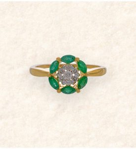 Buy Emerald and Diamonds Floral Finger Ring