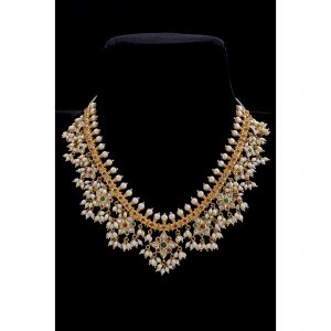 Floral Pearl Drop Gold Necklace at Krishnajewellers