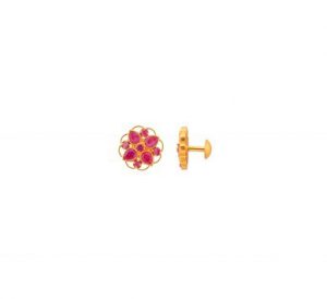 Buy Gold Earrings Studded with Ruby flowers
