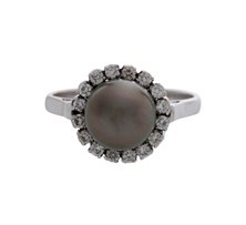 Grey Pearl & Diamonds Finger Ring
