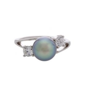 Grey Pearl and Diamond Finger Ring