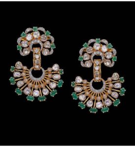 Buy Kundan Emerald Gold Earrings