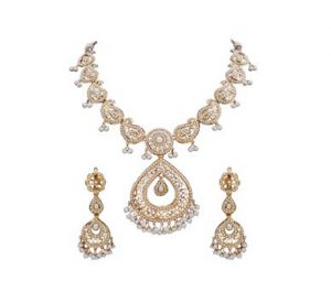 Mango Design Gold Necklace Set With Pearl Drops