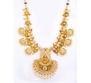 Buy Multicolour Stone With Pearl Polki Haram Necklace at Krishnapearls.com