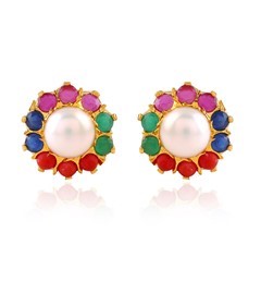 Buy Pearl Earstuds With Multi-Coloured CZ Stones