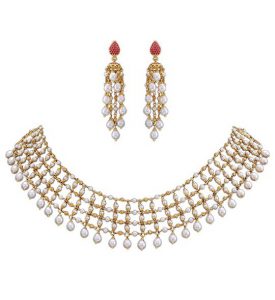 Buy Pearls Corals Yellow Gold Necklace Set