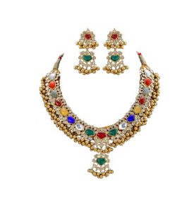 Buy Polki Gemstone Necklace Set