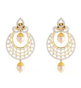 Radiant gold with diamond and pearl chandbali earrings