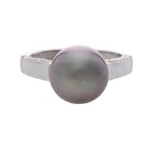 Tahitian Button Pearl and Diamond Ring