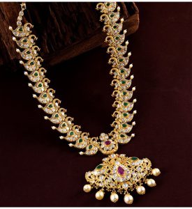 Buy Uncut Diamond Peacock Emerald Necklace
