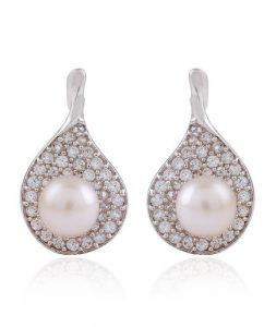 White CZ stones Pearls Earrings in Silver