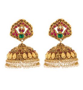 Yellow Gold Ruby Kundan Jhumka Earrings
