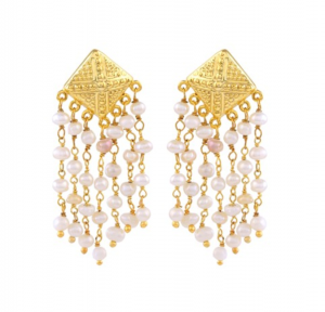Buy Yellow Tinted Pearl Dangle Earrings
