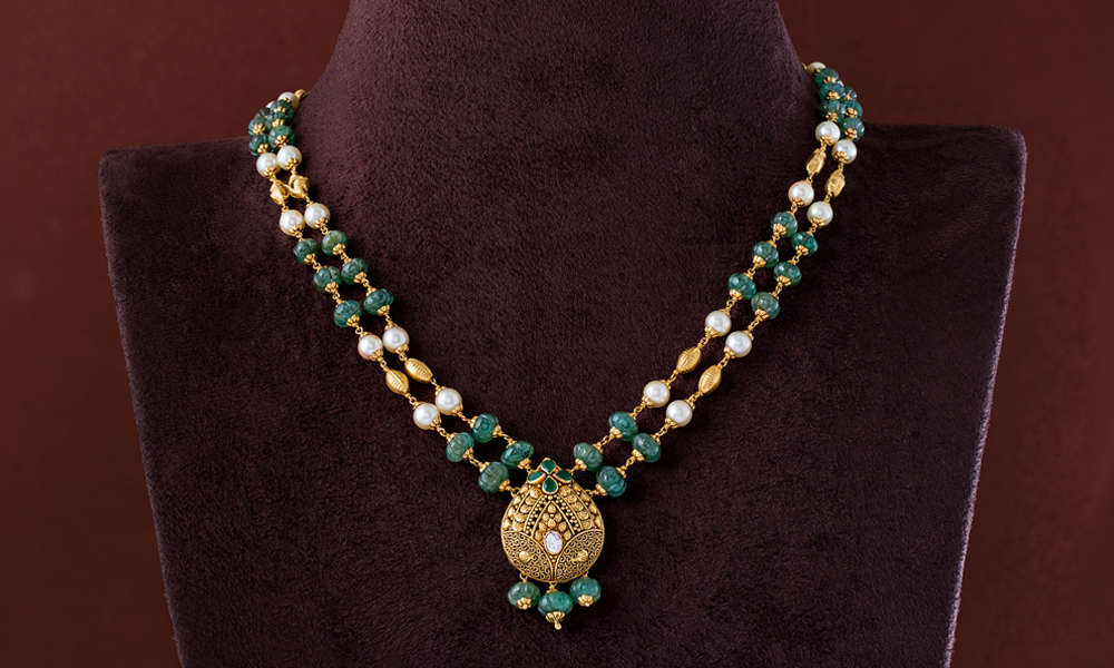 buy gold pearl necklace at Krishnapearls