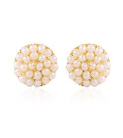 Classic Pearl Cluster Earrings in Yellow Gold Polish