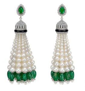 Emerald And Pearl Tassel Earrings