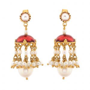 Gold Jhumka with Pearl Hangings and Red Umbrella