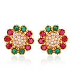 Pearl Cluster Earrings With Colorful CZ Stones